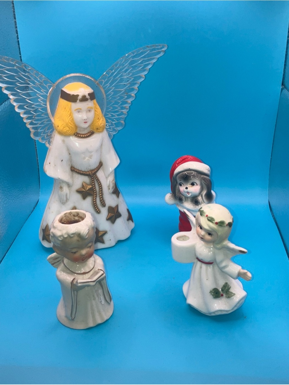 Vintage Ceramic Angel Figurine Set - White & Gold Accents